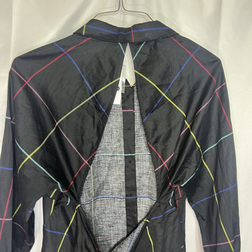 New York and Company Women’s Button Up Shirt XL Black 3/4 Sleeve Open Back - Picture 5 of 11